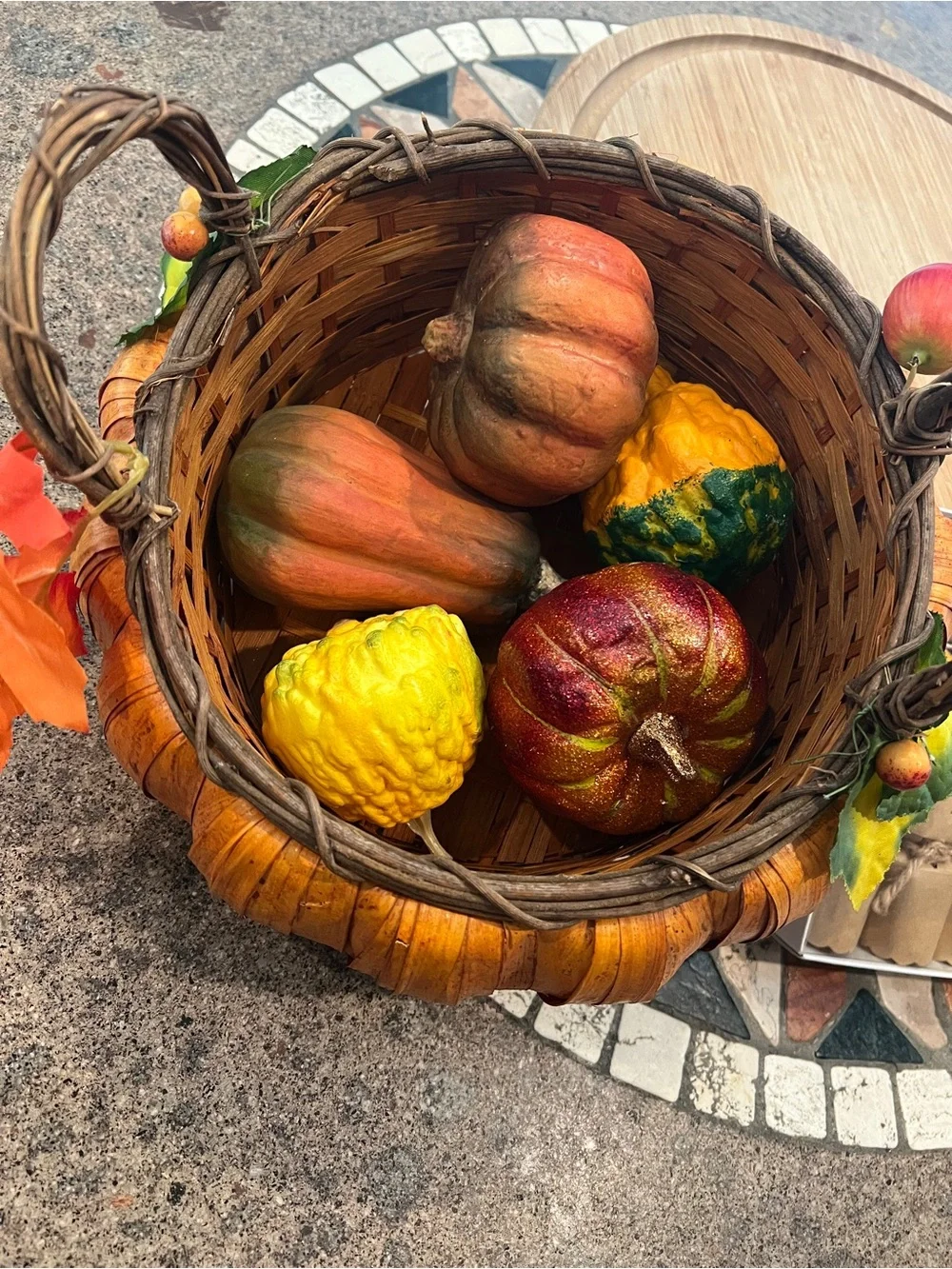 Fall Pumpkin Basket, Thanksgiving Crackers & Faux Gourds